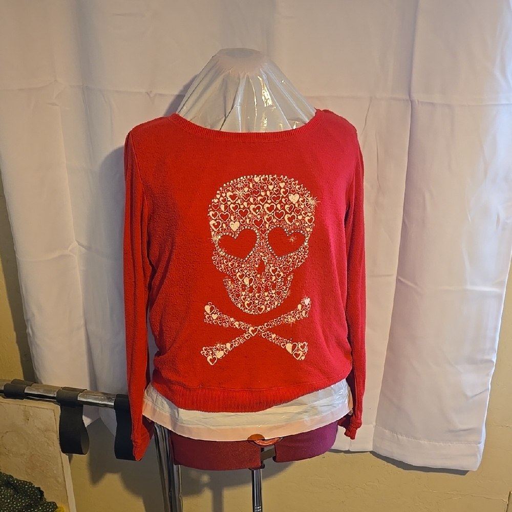 Hard Candy Red Crew Neck Skull Sweater